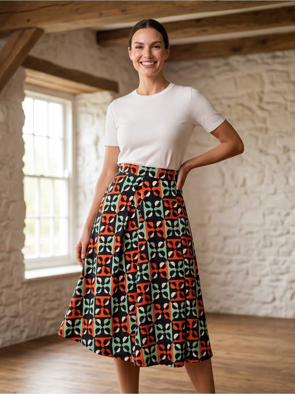LuLaRoe Retro Inspired Midi Skirt in a Bold, Geometric Patterns Fun Vintage Vibe